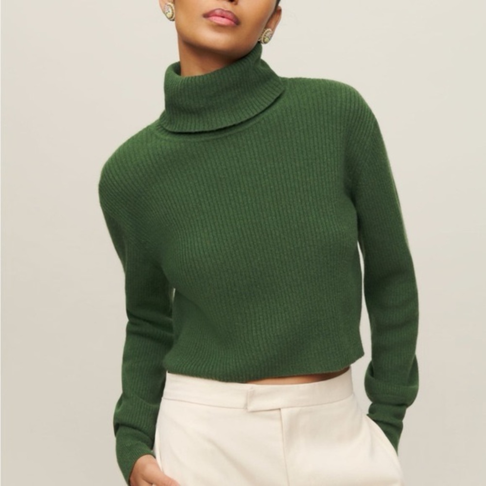 Reformation Green Turtleneck Cropped Sweater